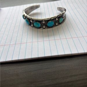 925 Silver and Blue Set of real turquoise Cuff Bracelet & ring